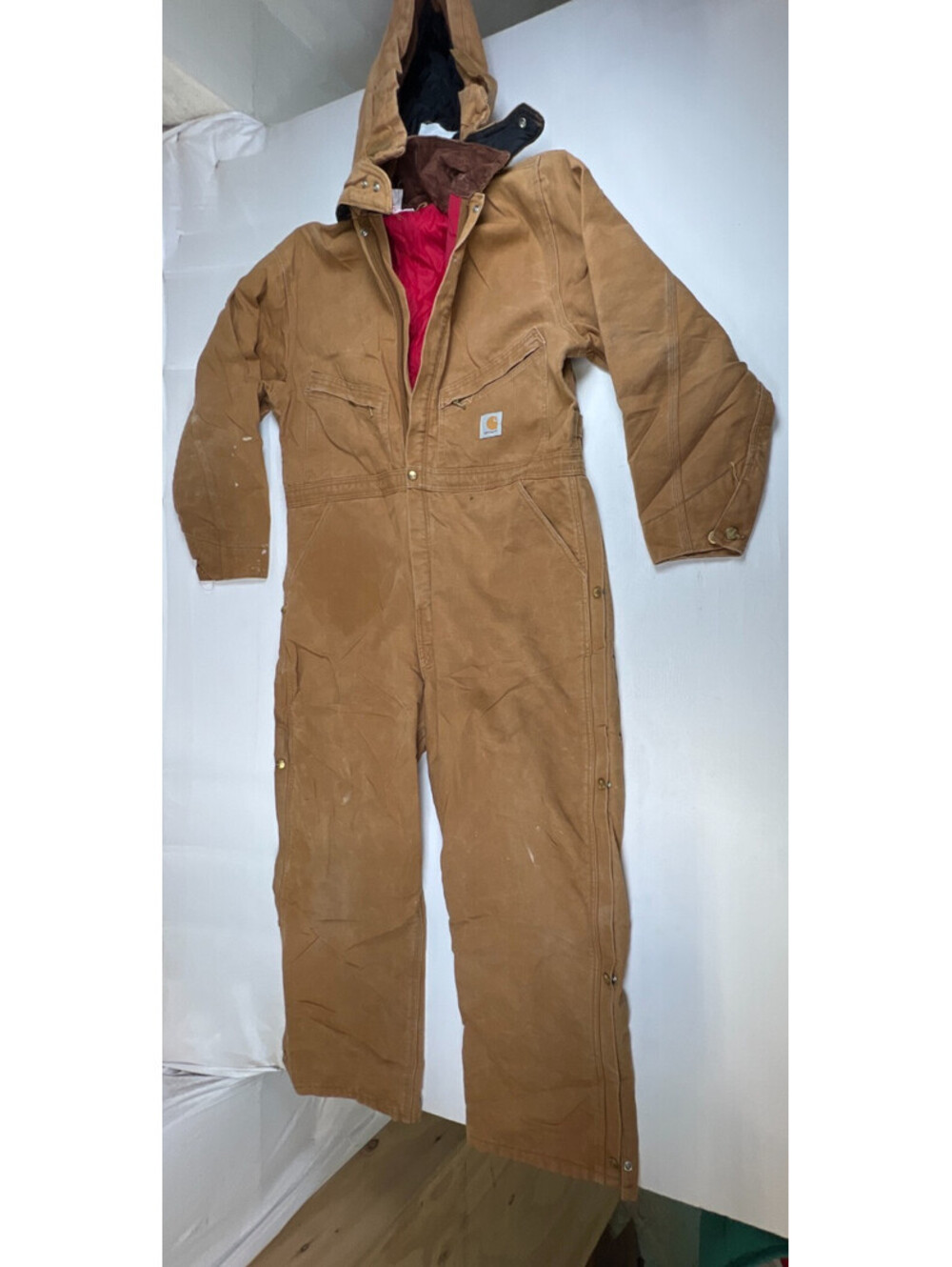 Vintage Carhartt X01 Duck Quilt Lined Work Coveralls Boiler Suit Brown 46S